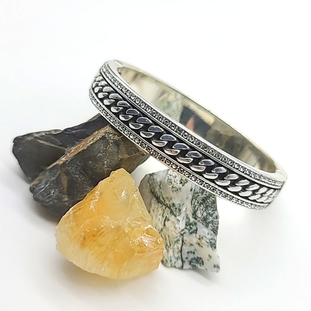 RARE $78 Brighton "Chain Reaction" Hinged Bangle w Dual Rows of Pavè Crystals 💎 - Picture 2 of 13